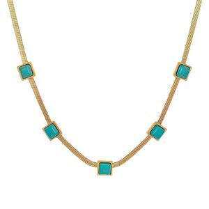 18K Gold Turquoise Accent Women's Statement Necklace Waterproof Hypoallergenic